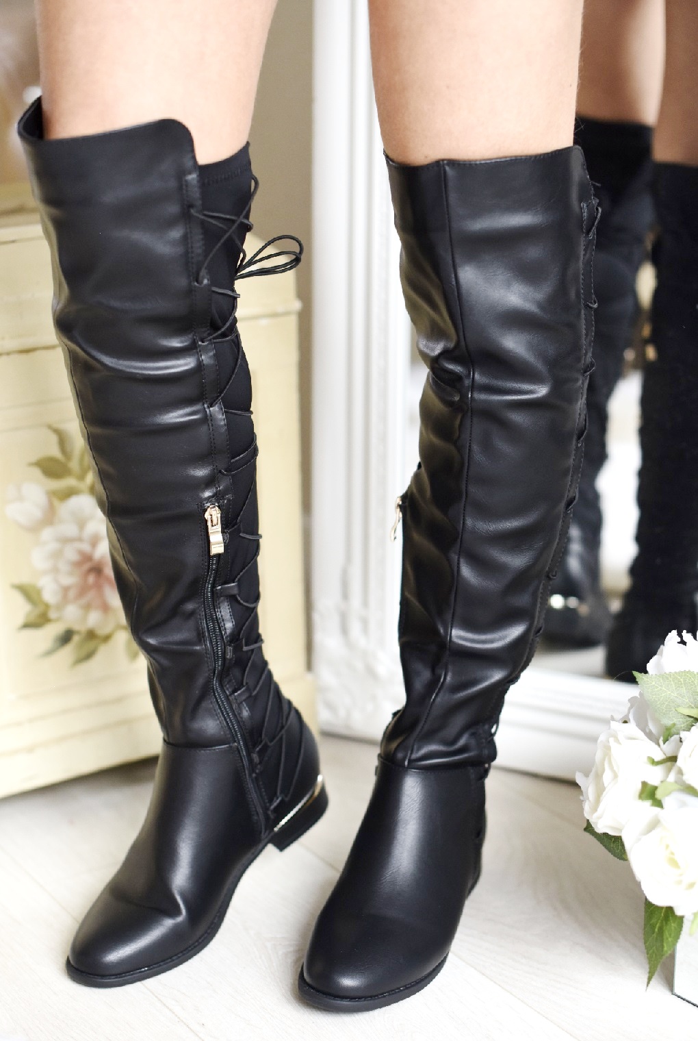 knee high lace up flats